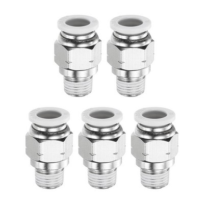 5 Stk Push-Fitting 8mm x 1/8'' Gew. Messing Gerade Weiß