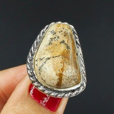 Natural Picture Jasper Gemstone Handmade 925 Sterling Silver Ring Size-6 US