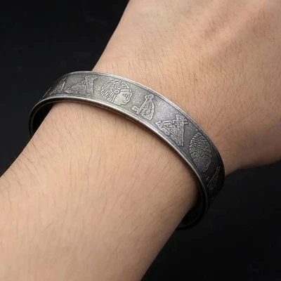 Bracelet manchette pharaon égyptien hommes femmes acier inoxydable gravé... - Photo 1/4