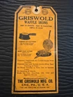Griswold Original Tag For Cast Iron Heart & Star and #88 Waffle Iron