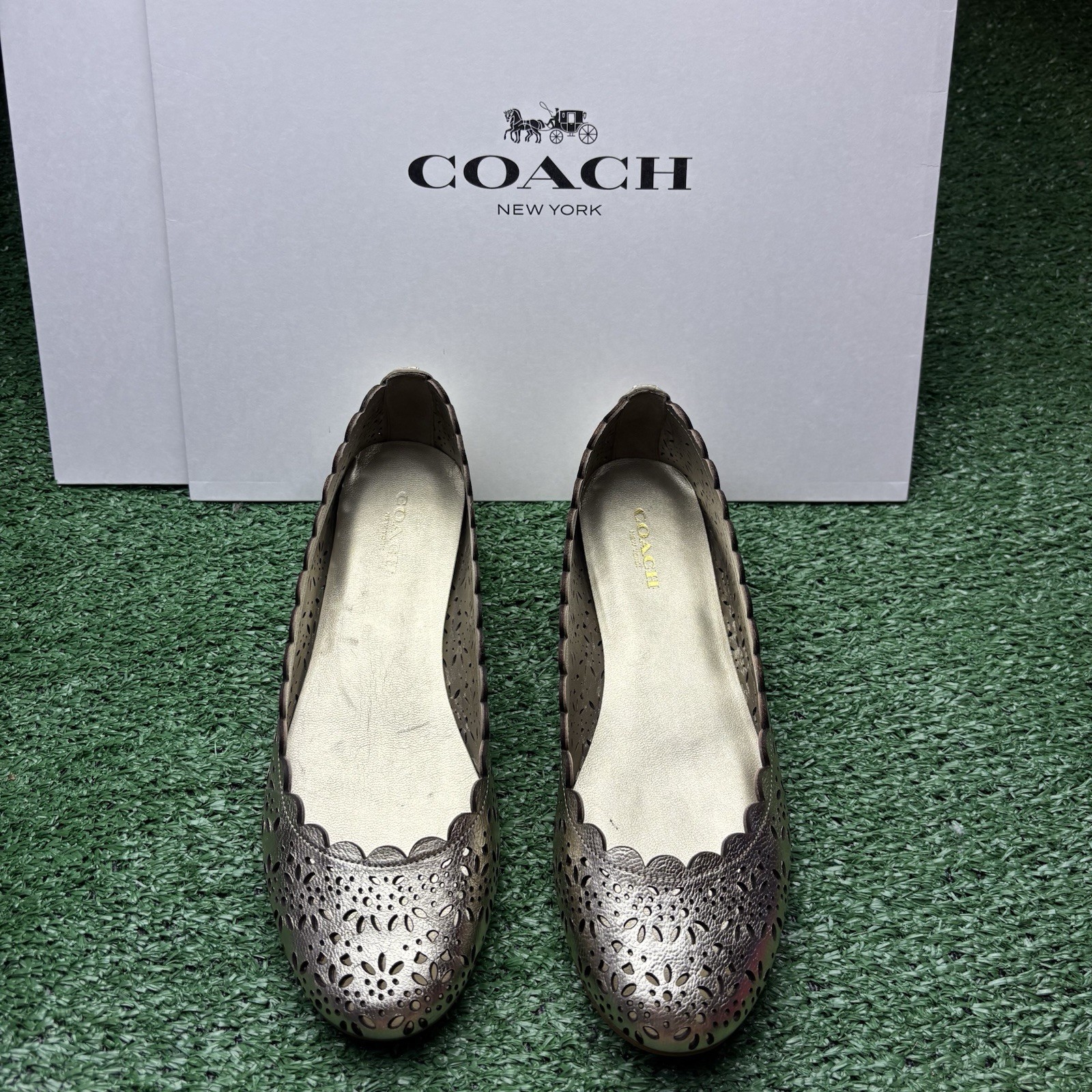 Coach Champagne Gold COACH Carsin Openwork Pattern Flats Size 5
