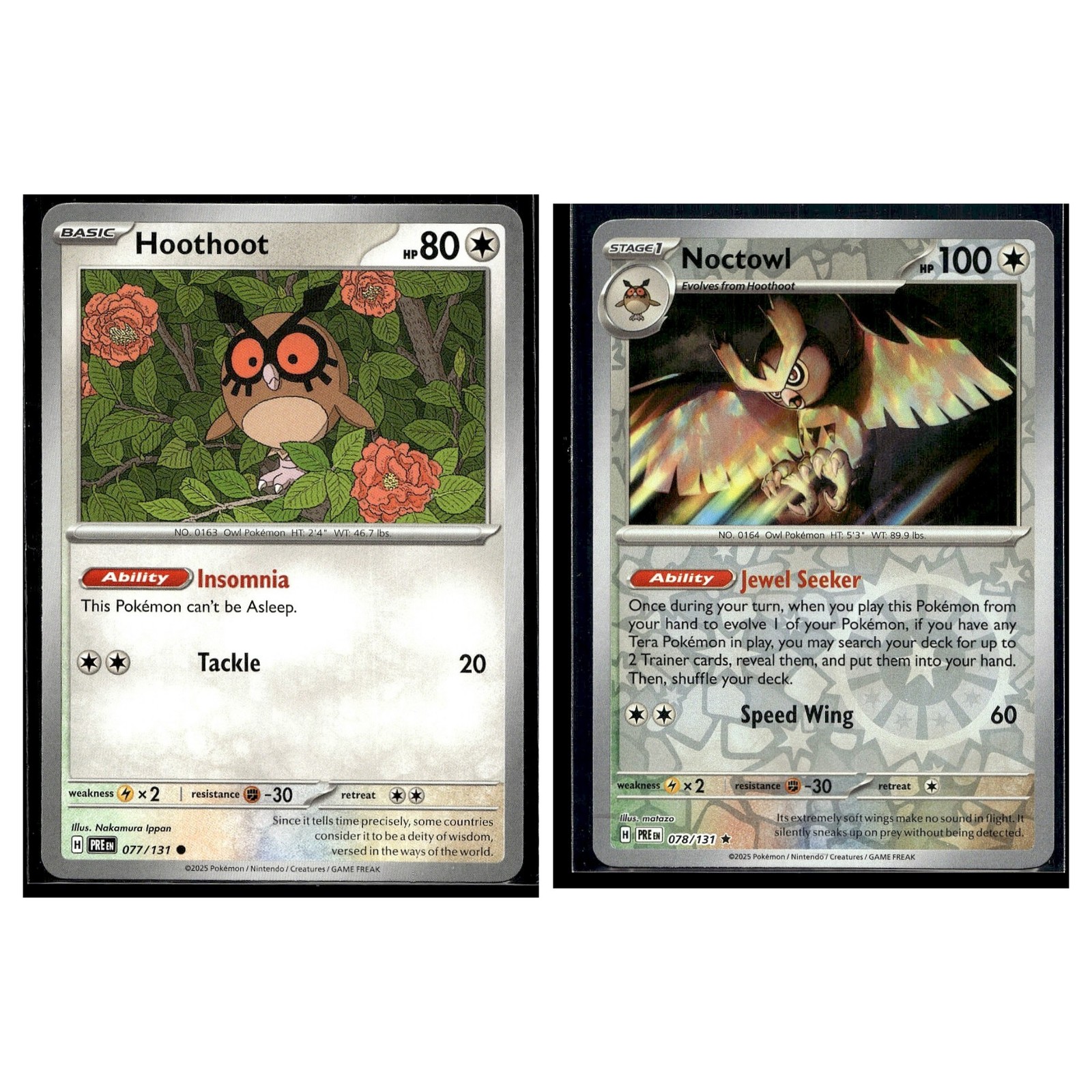 2 Card Pokemon TCG Collection - SV: Prismatic Evolutions - Hoothoot & Noctowl LP