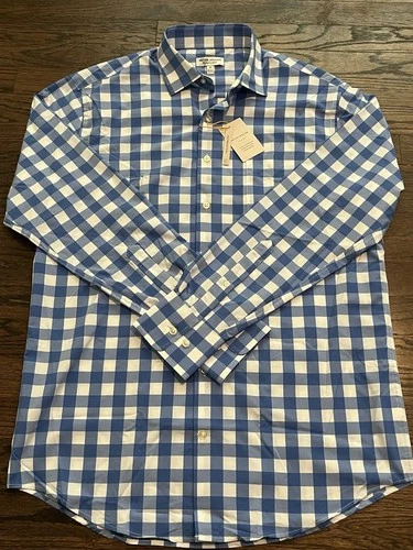 NWT Peter Millar Summer Comfort Van Ness Blu Gingham Check Sport Shirt Sz M $160