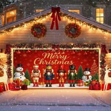 Christmas Garage Door Banner 13x6ft Black Nutcracker Christmas Porch Banner D...