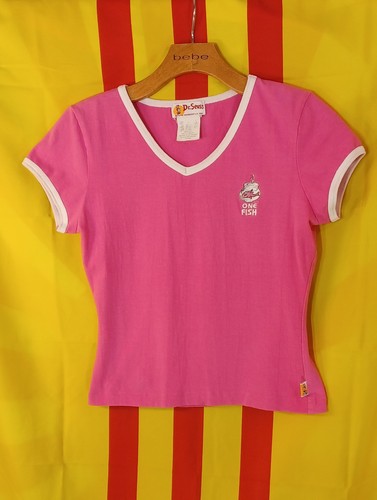 Vintage 1994 Dr. Seuss Womens Girls V Neck Ringer Shirt One Fish Cat In The Hat - Picture 1 of 11