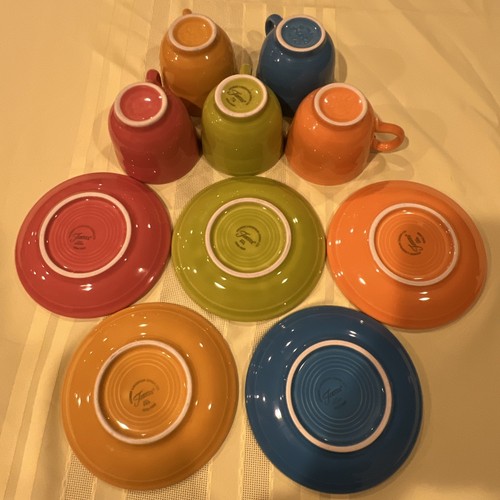 5 Fiesta Ware Tea Cup Saucer Sets Multi Colors Orange Blue Green Yellow Pink EUC - Picture 15 of 20