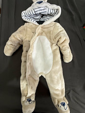 M&Co Baby Fleece Hooded Bunny Babygrow 0-3m 62cm Beige/White Striped
