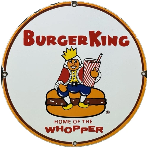 VINTAGE BURGER KING PORCELAIN SIGN FAST FOOD GAS STATION PEPSI DEW MCDONALDS