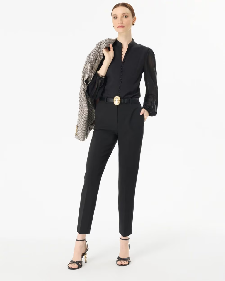 White House Black Market(WHBM) Crepe + Chiffon Button Front Blouse | eBay