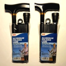 2x CVS Foldable Walking Cane, Adjustable-Height Lightweight Black