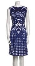 Oscar de la Renta 2015 Ikat Print Blue White Cotton Knee-Length A-Line Dress 10