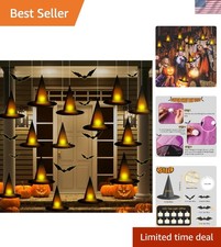 Halloween Black Witch Hats DIY Floating Light up Witch Hats with Tea Lights 3...