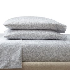 Full Floral Cotton Sateen Sheet Set 4-Piece 300 Thread Count Soft Silver