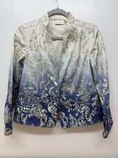 Chico s Metallic Damask Jacket Size 0 Blue Ombre Gold Print Zip Small 62