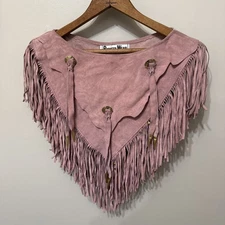 Vtg 70s Pioneer Wear Ladies Suede Fringe Leather Collar Pink  Western Made USA