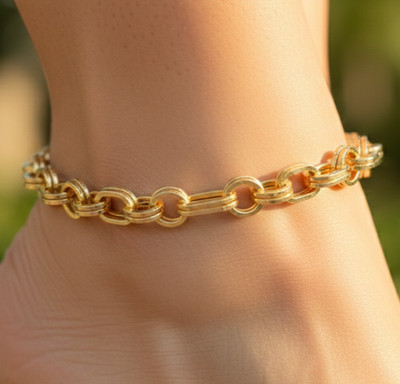 Elegant 18K Gold Plated Anklet Modern Geometric Double Link Chain Pattern