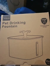 Veken 2.8L Pet Drinking Fountain Automatic Waterer with USB LED, White Grey