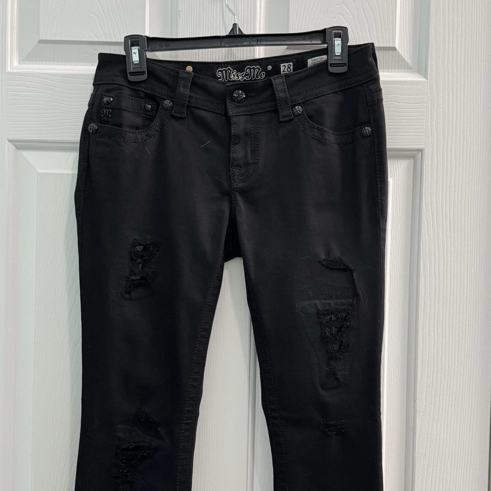 Pantalones ajustados tipo jean Miss Me para mujer talla 28 negros lisos firma Foto 2 de 4