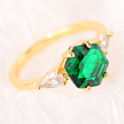 18k Yellow Gold Plated Rings Women Unique Cubic Zirconia Jewelry Size 6-10