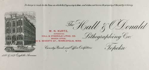 Antique Illustrated Letterhead The Hall And O'Donald Litho Co Topeka KS 1892 - Picture 4 of 4