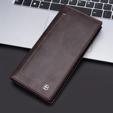 Mens Leather Long Bifold Checkbook Cover Wallet RFID Blocking Card Pocket Holder