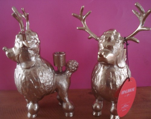CHRISTMAS CANDLESTICK HOLDER POODLE DOG REINDEER WHIMSICAL VINTAGE STYLE NEW - Picture 2 of 5