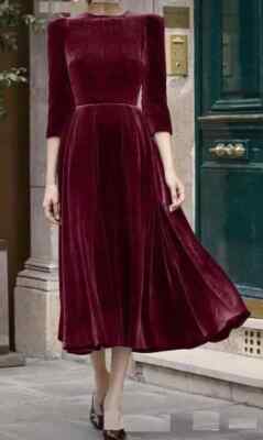 Elegant Maroon Velvet Midi Gown Wedding Bridesmaid Christmas Party Wear  Dress | eBay