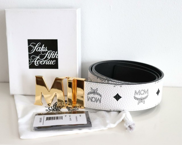 mcm belt white and gold