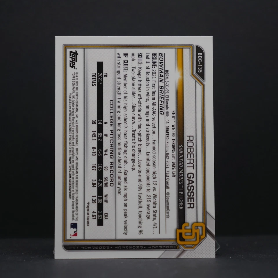 2021 Bowman Draft Sapphire ROBERT GASSER 1st Bowman Yellow /99 #BDC-135 Padres - Image 2 of 2