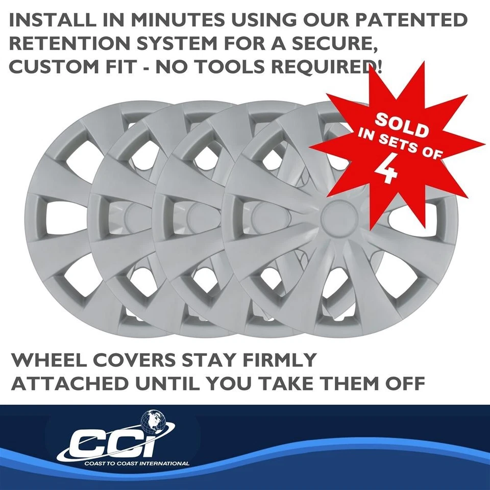 Conjunto de tampas de calotas de roda com acabamento prata 15" para rodas de aço Corolla 2009-13 - Imagem 3 de 3