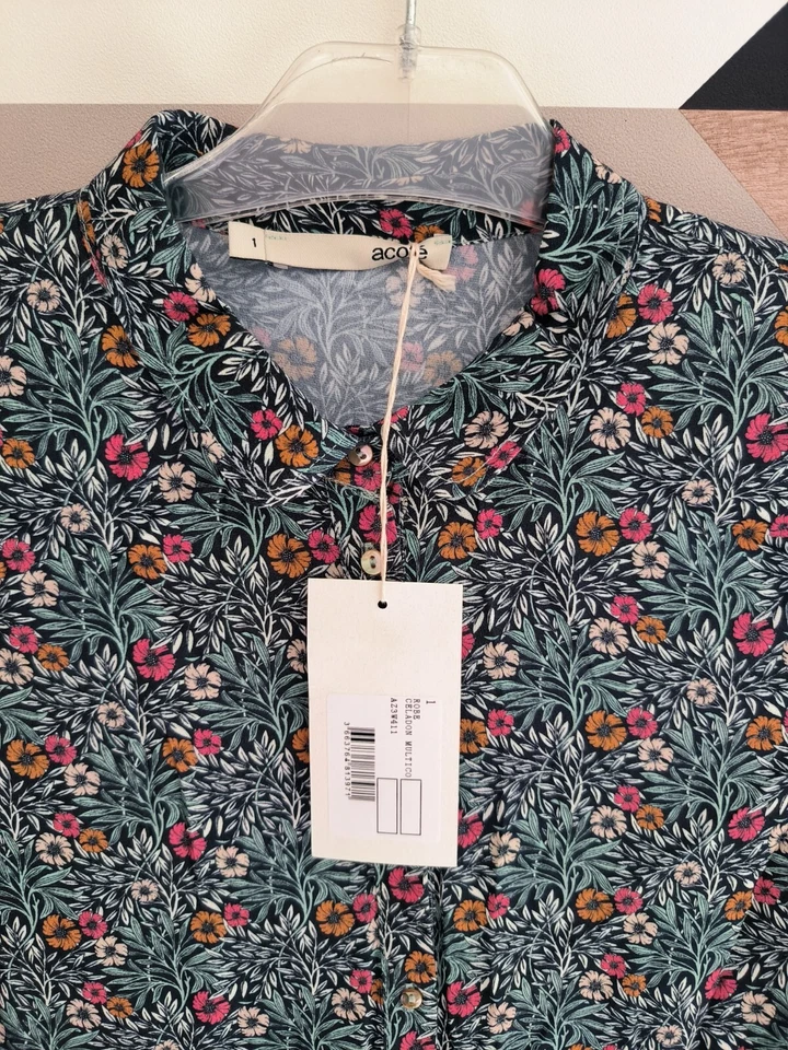 robe acoté bleu fleurs taille 1 - Photo 2/3