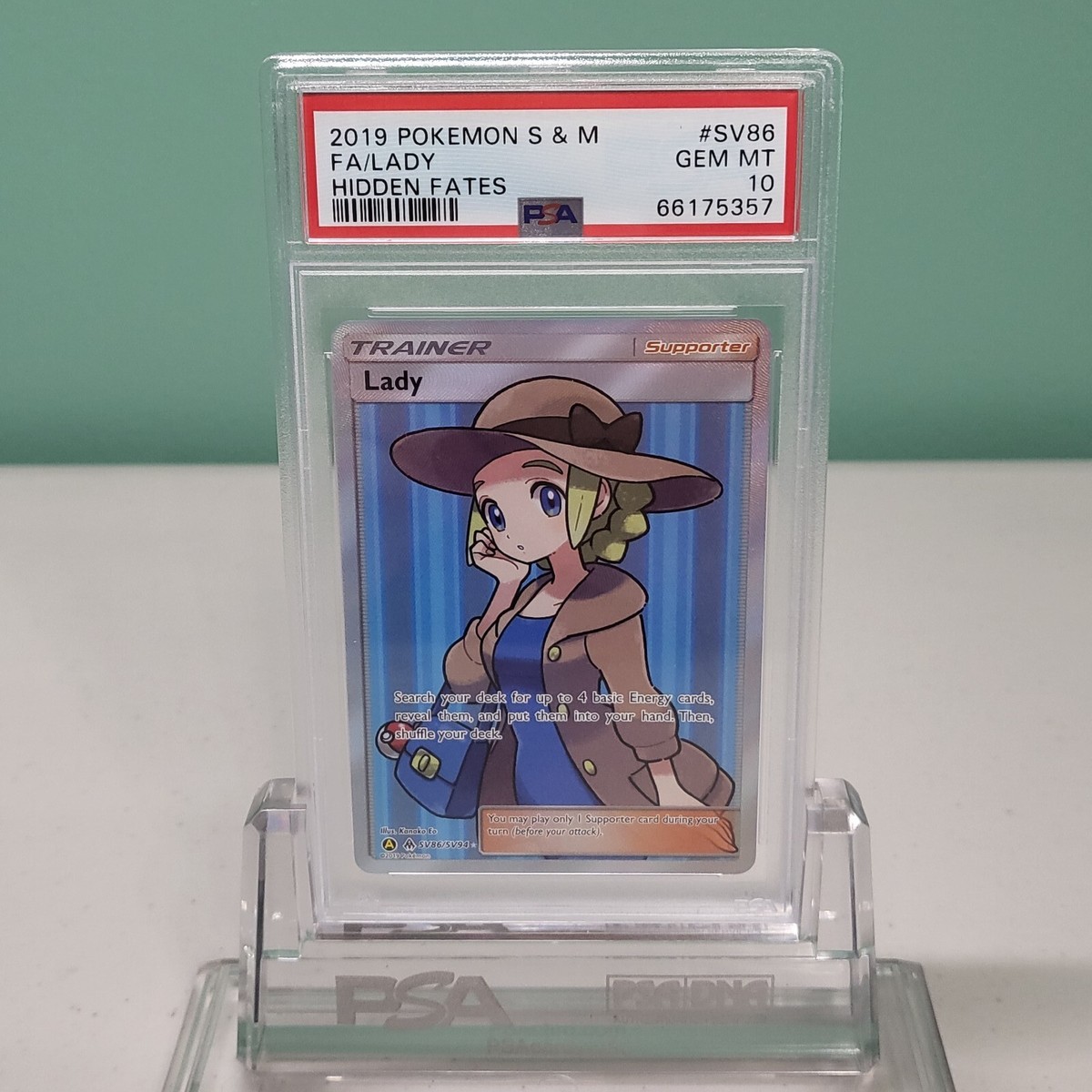 PSA 10 GEM MINT Lady SV86/SV94 SM Hidden Fates FULL ART HOLO