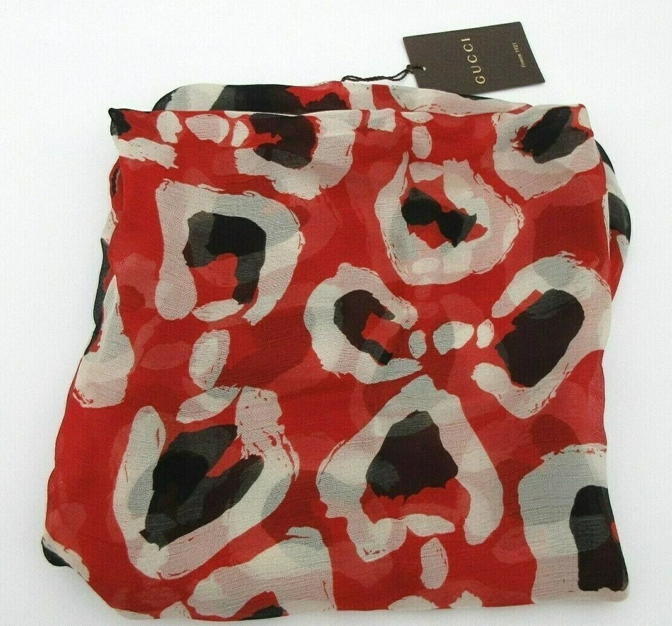 AUTÉNTICO GUCCI BUFANDA GRANDE DE GASA ESTAMPADO ANINAL BUFANDA CHAL Foto 3 de 4