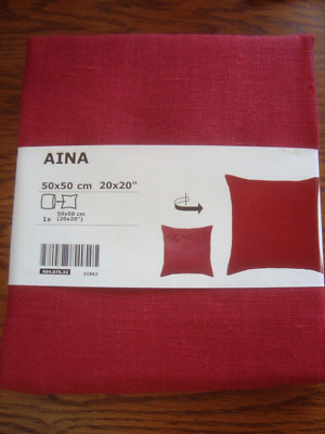 Ikea AINA RED Square Linen Cushion Cover Red Pillow Cover 20 x 20'' w/ties NEW