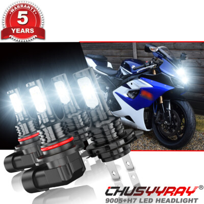 For Suzuki Hayabusa GSX1300R 1999-2007 LED headlight Bulb High Low 9005+H7 WHITE