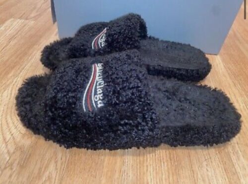 black Balenciaga furry slides men ,pre owned in good condition w OG  packaging