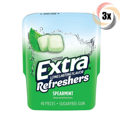3x Bottles Wrigley's Extra Refreshers Spearmint Gum | 40 Per Bottle | Sugar Free
