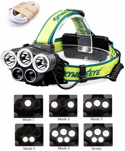 Súper Brillante 5X Faro LED Recargable Linterna Cabeza Antorcha Lámpara - Imagen 2 de 12