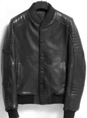 Stylish Men's Leather Genuine Lambskin Black Jacket Quilted Sleeves Biker Riders