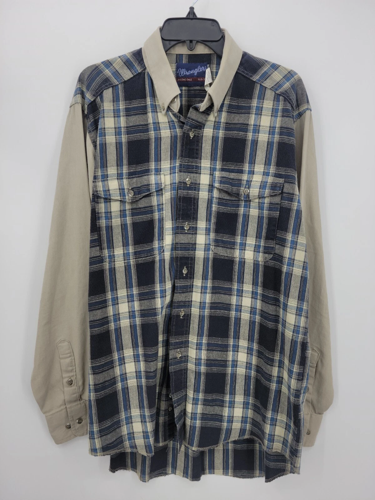 Wrangler Vintage Western Shirt Mens 16.5 36 XLong Tails Colorblock Plaid Y2K 90s