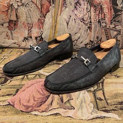 Artioli Python Leather Slip On Loafers Men's 10 Gray Clasp Front Dress Shoes