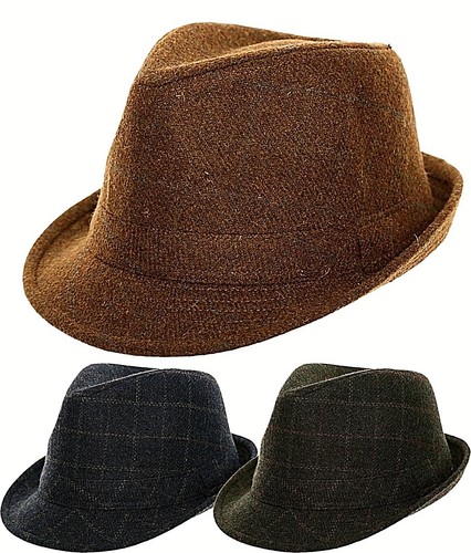 Tweed Hat Trilby fedora Herringbone 