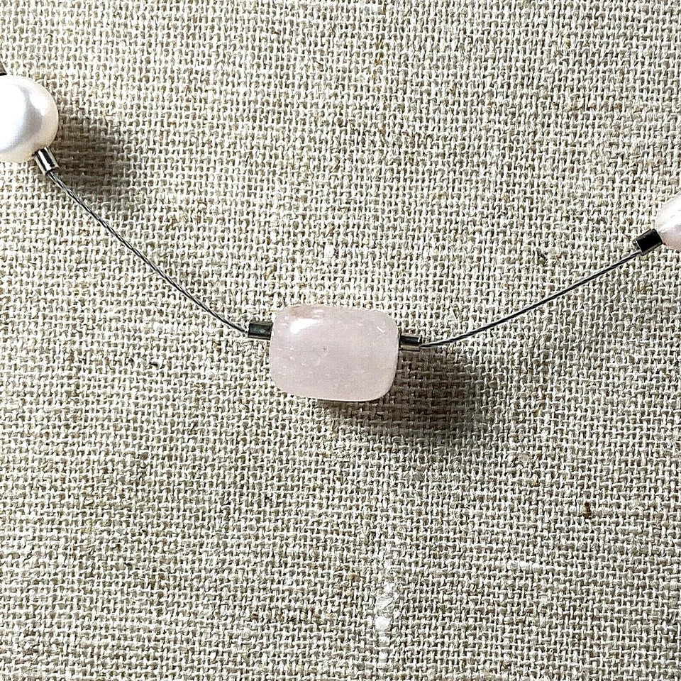 Collar Silpada de cuarzo rosa y perlas de plata de ley con ilusión de collar Foto 2 de 4