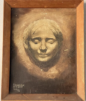 L INCONNUE DE LA EINE FRENCH ANTIQUE PORTRAIT OIL PAINTING OLD DEATH MASK WOMAN