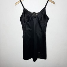 Vintage Warners USA Made Black Full Slip Dress Lace Detail Nylon Women  s Small
