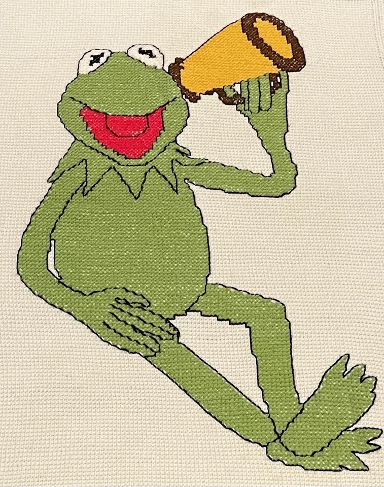Vintage 1970s "Kermit The Frog" Crochet Handmade 51" x 64" Kids Afghan Throw - Image 2 of 4