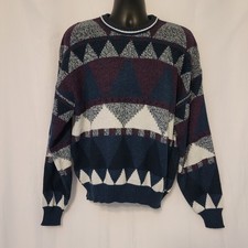 VTG 80s 90s Geometric Navy  Burgundy Pullover Retro Sweater Men  s Size L