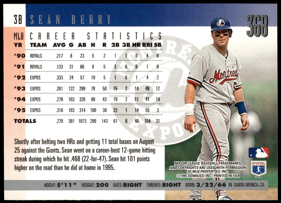 1996 Donruss #368 Sean Berry - Image 2 of 2