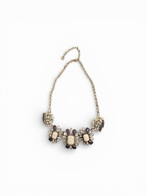  LOFT Chunky Statement Necklace Rhinestone Blue White Stones Pierced Earrings