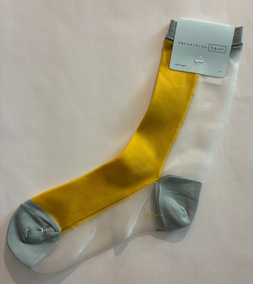 RARE FIND Hansel From Basel Womens One Size Sheer White/Gold/Gray Crew Socks NWT